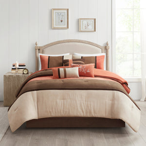 English Elm 7 Piece Palisades Faux Suede Comforter Set Coral Queen - Hypoallergenic, Machine Washable, Embroidered Pillows B03596817