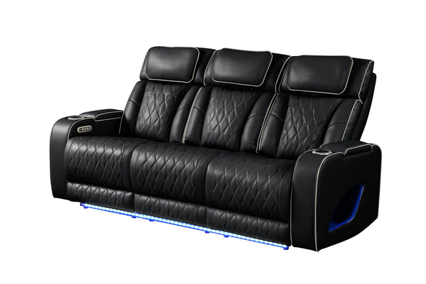 English Elm Fortuner Faux Leather Recliner Sofa with LED Lighting, Massage, Power Recline & Wireless Charging G150109097