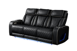English Elm Fortuner Modern Recliner Sofa in Black Faux Leather with Massage, LED Lights, USB, Wireless Charging B009P287715