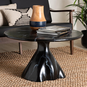 Baxton Studio bali Aponi Marbled Resin Coffee Table - Sculptural Modern Centerpiece for Contemporary Living Spaces Black Aponi-Black Marbled Resin-CT