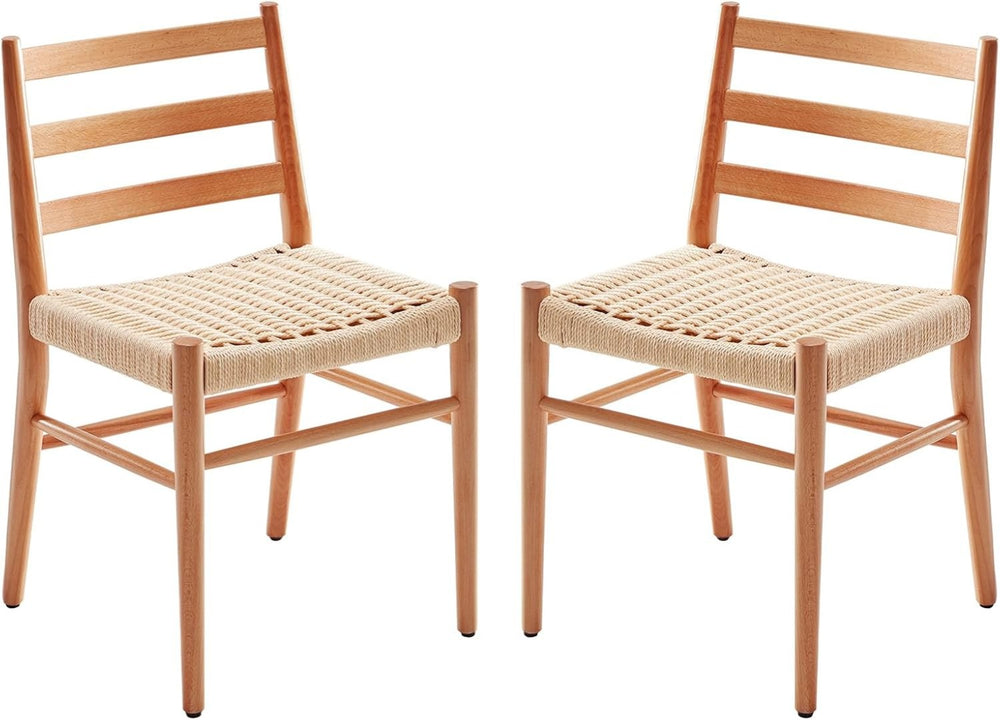 English Elm Dining Chairs with Handwoven Rope Seats and Iron Frame Mid Century Modern Set of 2 Beige,Natural T3623P438623