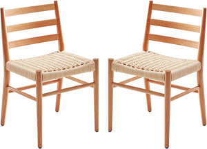 English Elm Dining Chairs with Handwoven Rope Seats and Iron Frame Mid Century Modern Set of 2 Beige,Natural T3623P438623