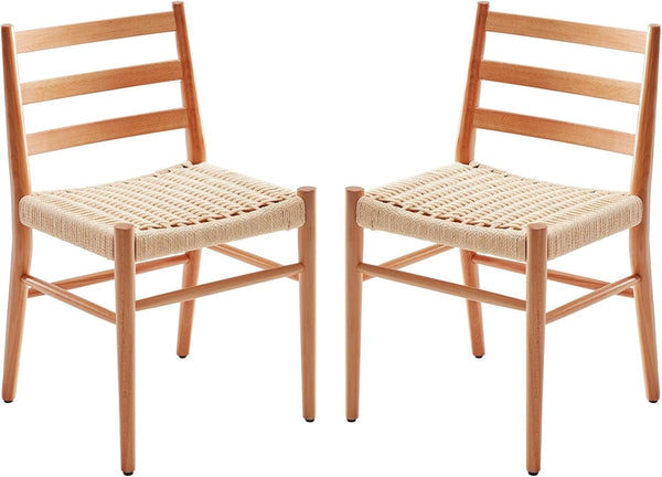 English Elm Dining Chairs with Handwoven Rope Seats and Iron Frame Mid Century Modern Set of 2 Beige,Natural T3623P438623