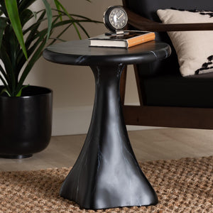 Baxton Studio bali Aponi Marbled Resin End Table - Sculptural Modern Accent Furniture for Stylish Living Spaces Black Aponi-Black Marbled Resin-ET