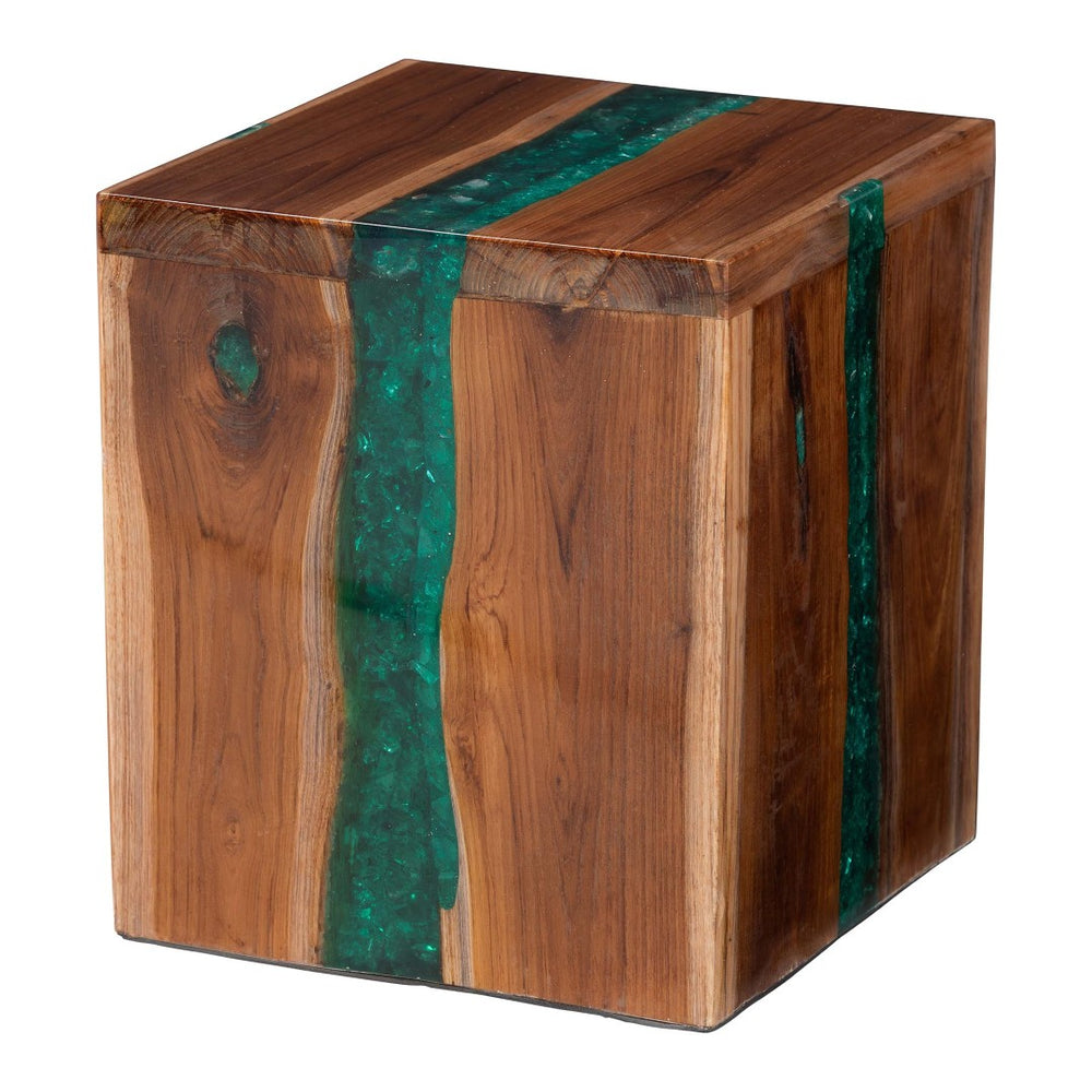 Baxton Studio bali Anan Teak Wood Epoxy Resin End Table - Handcrafted Modern Cube Accent for Living Room & Bedroom Anan-SQ-Hollow Teak Wood/Resin-Side Table-Boxed