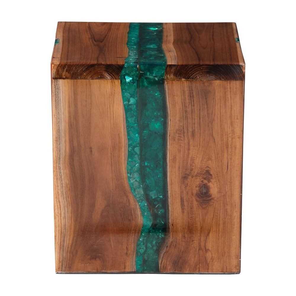Baxton Studio bali Anan Teak Wood Epoxy Resin End Table - Handcrafted Modern Cube Accent for Living Room & Bedroom Anan-SQ-Hollow Teak Wood/Resin-Side Table-Boxed