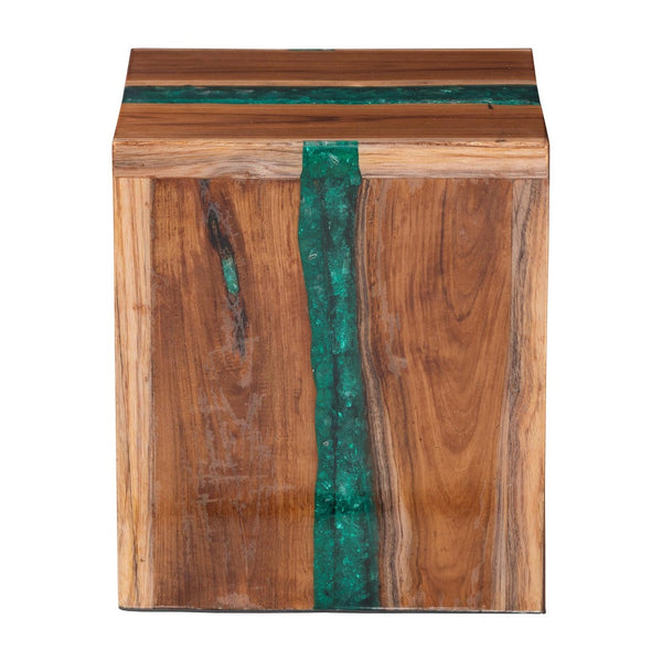 Baxton Studio bali Anan Teak Wood Epoxy Resin End Table - Handcrafted Modern Cube Accent for Living Room & Bedroom Anan-SQ-Hollow Teak Wood/Resin-Side Table-Boxed