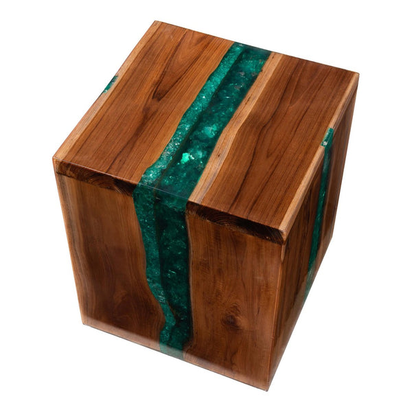 Baxton Studio bali Anan Teak Wood Epoxy Resin End Table - Handcrafted Modern Cube Accent for Living Room & Bedroom Anan-SQ-Hollow Teak Wood/Resin-Side Table-Boxed