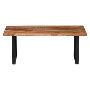 Baxton Studio bali Apio Wood Coffee Table with Epoxy Resin Inlay - Unique Rustic Teak Design on Black Metal Base Apio-Hollow Teak Wood/Resin-Coffee Table-Boxed