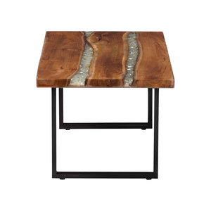 Baxton Studio bali Apio Wood Coffee Table with Epoxy Resin Inlay - Unique Rustic Teak Design on Black Metal Base Apio-Hollow Teak Wood/Resin-Coffee Table-Boxed