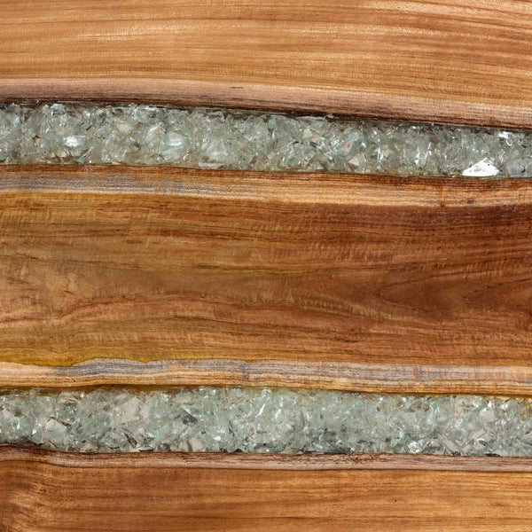 Baxton Studio bali Apio Wood Coffee Table with Epoxy Resin Inlay - Unique Rustic Teak Design on Black Metal Base Apio-Hollow Teak Wood/Resin-Coffee Table-Boxed