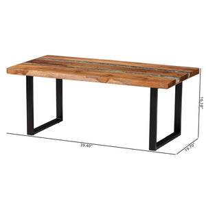 Baxton Studio bali Apio Wood Coffee Table with Epoxy Resin Inlay - Unique Rustic Teak Design on Black Metal Base Apio-Hollow Teak Wood/Resin-Coffee Table-Boxed