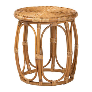 Baxton Studio bali Jayana Natural Rattan Round End Table - Handcrafted Coastal Boho Accent for Living Room & Patio DC20058-Light Honey Rattan-ET