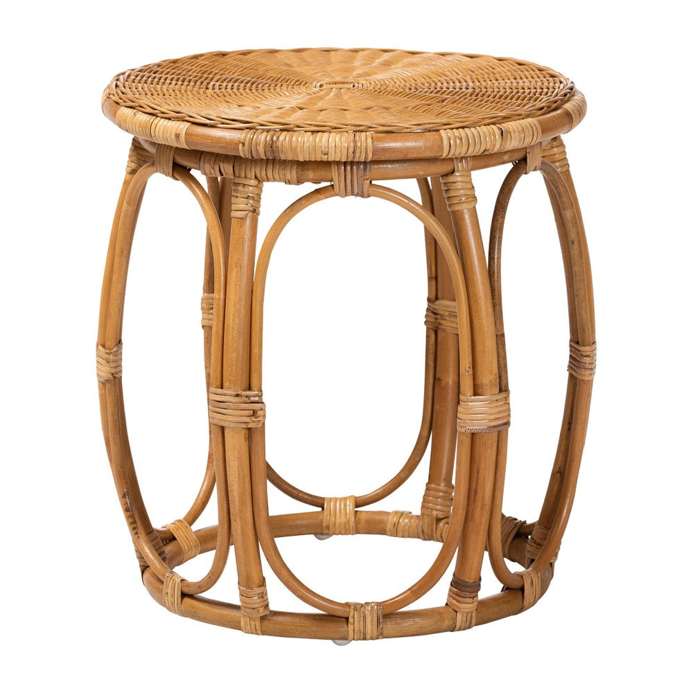 Baxton Studio bali Jayana Natural Rattan Round End Table - Handcrafted Coastal Boho Accent for Living Room & Patio DC20058-Light Honey Rattan-ET