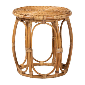 Baxton Studio bali Jayana Natural Rattan Round End Table - Handcrafted Coastal Boho Accent for Living Room & Patio DC20058-Light Honey Rattan-ET