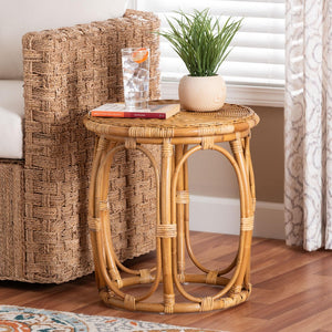 Baxton Studio bali Jayana Natural Rattan Round End Table - Handcrafted Coastal Boho Accent for Living Room & Patio DC20058-Light Honey Rattan-ET