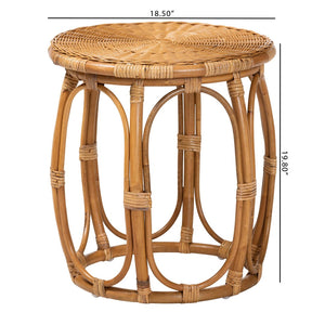 Baxton Studio bali Jayana Natural Rattan Round End Table - Handcrafted Coastal Boho Accent for Living Room & Patio DC20058-Light Honey Rattan-ET