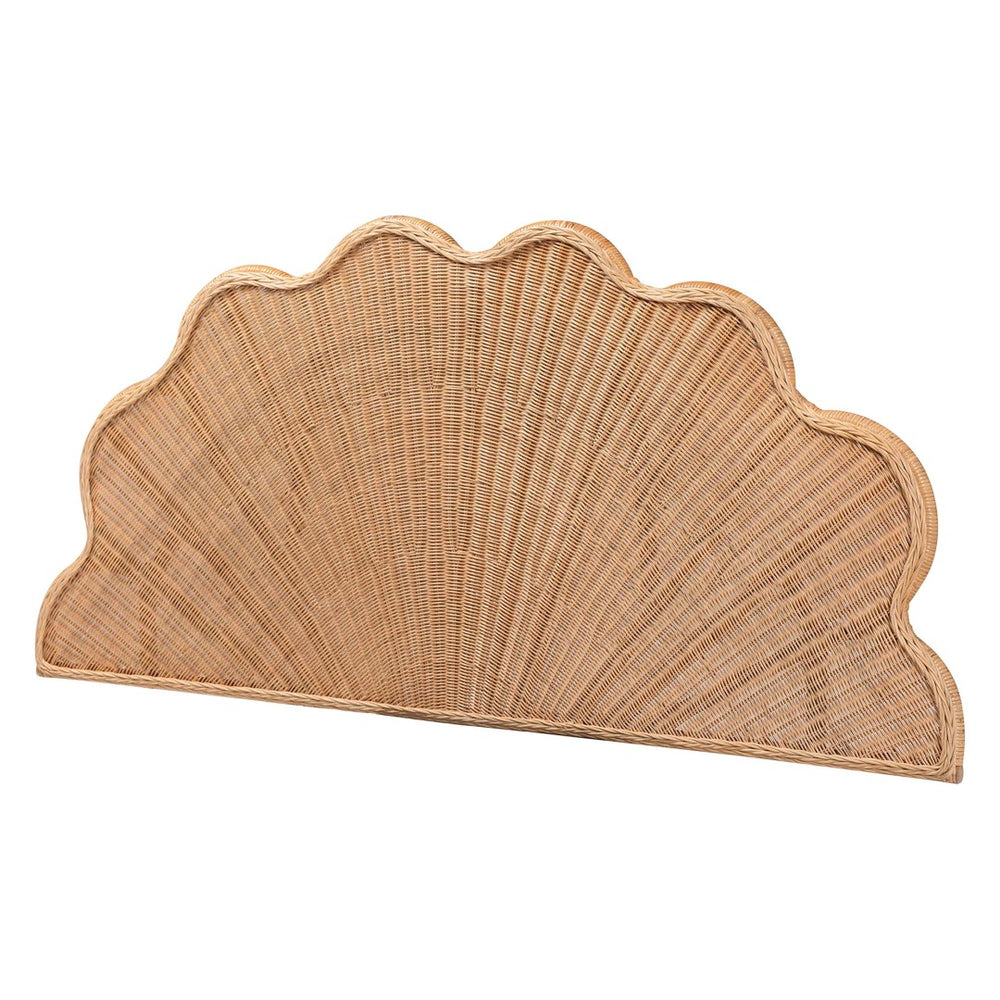 Baxton Studio bali Callias Natural Rattan Scalloped Headboard – Handcrafted Coastal Boho Design for Queen Beds WS152 Scalloped Natural Rattan-Queen-HB