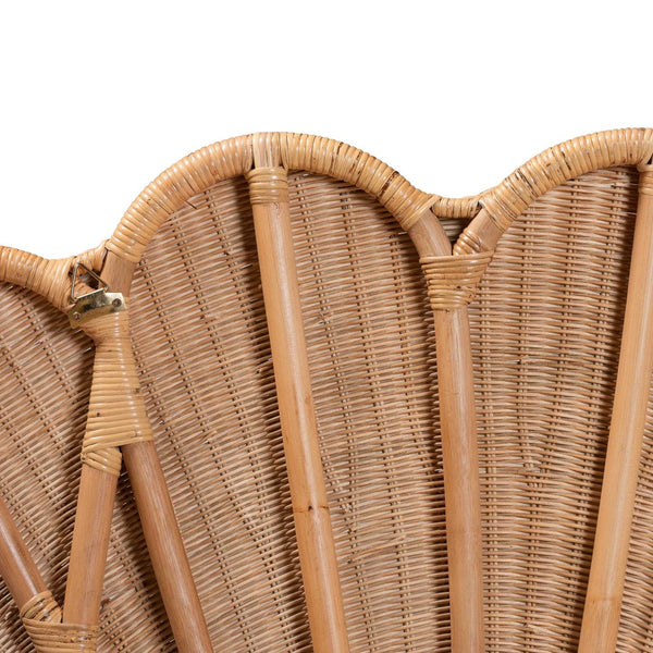 Baxton Studio bali Callias Natural Rattan Scalloped Headboard – Handcrafted Coastal Boho Design for Queen Beds WS152 Scalloped Natural Rattan-Queen-HB