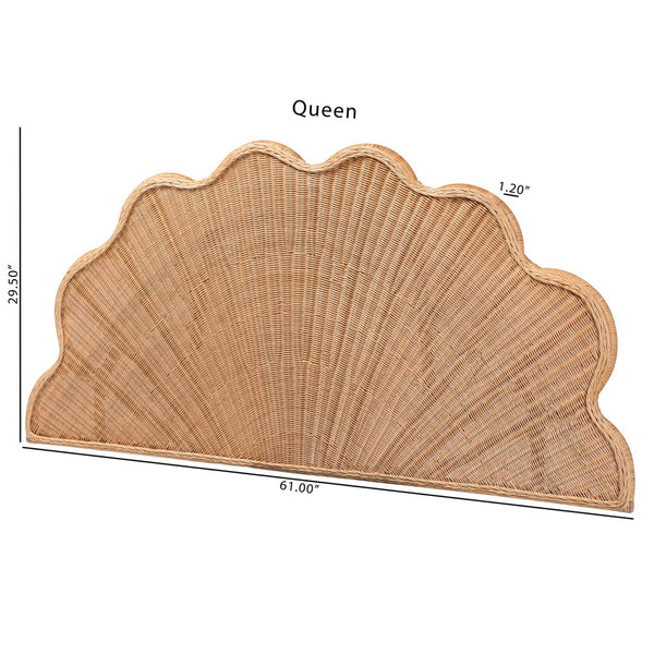 Baxton Studio bali Callias Natural Rattan Scalloped Headboard – Handcrafted Coastal Boho Design for Queen Beds WS152 Scalloped Natural Rattan-Queen-HB