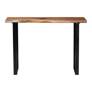 Baxton Studio bali Apio Wood Epoxy Resin Console Table - Unique Live Edge Teak Accent with Black Metal Base, Rustic Modern Style for Your Home Apio-Hollow Teak Wood/Resin-Console Table-Boxed