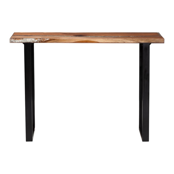 Baxton Studio bali Apio Wood Epoxy Resin Console Table - Unique Live Edge Teak Accent with Black Metal Base, Rustic Modern Style for Your Home Apio-Hollow Teak Wood/Resin-Console Table-Boxed