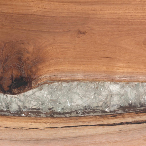 Baxton Studio bali Apio Wood Epoxy Resin Console Table - Unique Live Edge Teak Accent with Black Metal Base, Rustic Modern Style for Your Home Apio-Hollow Teak Wood/Resin-Console Table-Boxed