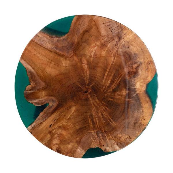 Baxton Studio bali Anan Teak Wood Epoxy Resin End Table - Unique Round Live Edge Accent Table with Metal Legs Anan-RD-Hollow Teak Wood/Resin-Side Table-Boxed