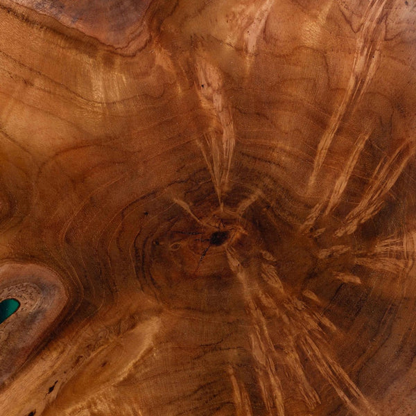 Baxton Studio bali Anan Teak Wood Epoxy Resin End Table - Unique Round Live Edge Accent Table with Metal Legs Anan-RD-Hollow Teak Wood/Resin-Side Table-Boxed