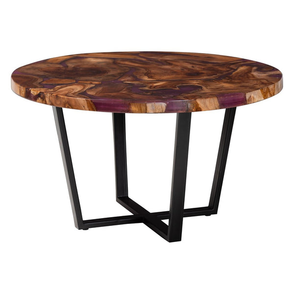 Baxton Studio bali Apio Round Wood Epoxy Resin Coffee Table - Unique Handcrafted Teak with Black Metal Base, Modern Charm Apio-Round-Hollow Teak Wood/Resin-Coffee Table-Boxed