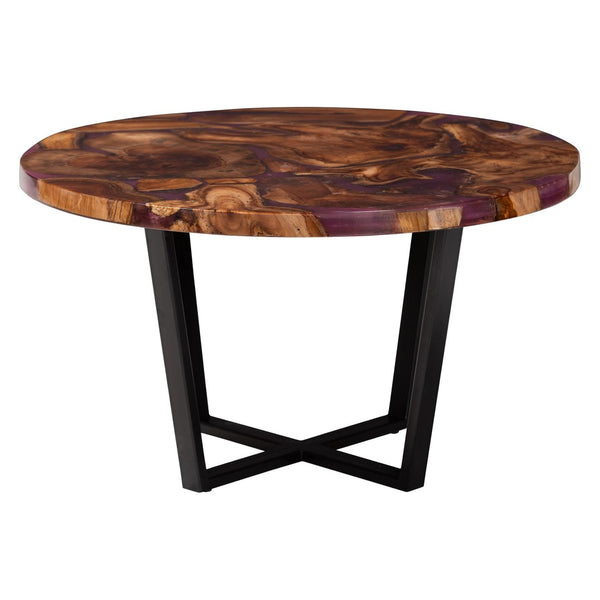 Baxton Studio bali Apio Round Wood Epoxy Resin Coffee Table - Unique Handcrafted Teak with Black Metal Base, Modern Charm Apio-Round-Hollow Teak Wood/Resin-Coffee Table-Boxed