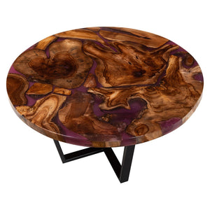 Baxton Studio bali Apio Round Wood Epoxy Resin Coffee Table - Unique Handcrafted Teak with Black Metal Base, Modern Charm Apio-Round-Hollow Teak Wood/Resin-Coffee Table-Boxed