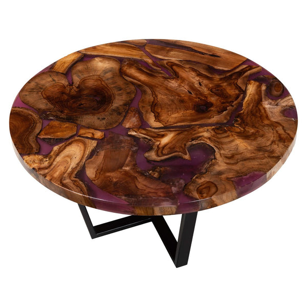 Baxton Studio bali Apio Round Wood Epoxy Resin Coffee Table - Unique Handcrafted Teak with Black Metal Base, Modern Charm Apio-Round-Hollow Teak Wood/Resin-Coffee Table-Boxed