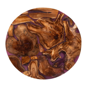 Baxton Studio bali Apio Round Wood Epoxy Resin Coffee Table - Unique Handcrafted Teak with Black Metal Base, Modern Charm Apio-Round-Hollow Teak Wood/Resin-Coffee Table-Boxed