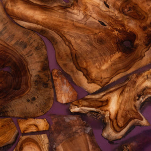 Baxton Studio bali Apio Round Wood Epoxy Resin Coffee Table - Unique Handcrafted Teak with Black Metal Base, Modern Charm Apio-Round-Hollow Teak Wood/Resin-Coffee Table-Boxed