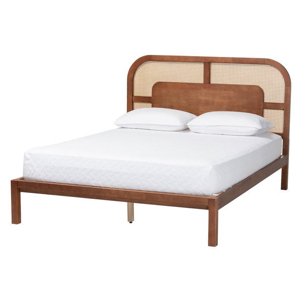 Baxton Studio Baxton Studio Raewyn Low-Profile Wood Platform Bed with Rattan Weave Headboard - Queen Size Comfort MG0255-5703R Rattan/Walnut-Queen