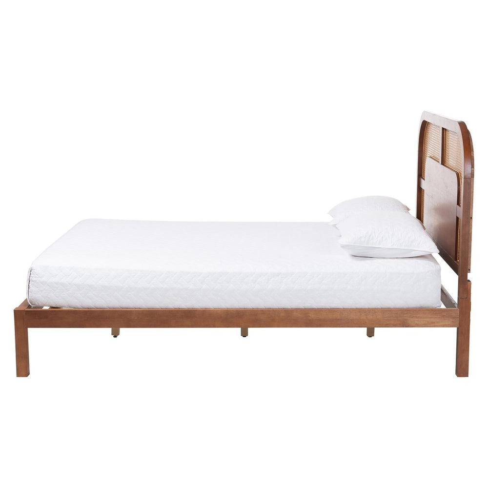 Baxton Studio Baxton Studio Raewyn Low-Profile Wood Platform Bed with Rattan Weave Headboard - Queen Size Comfort MG0255-5703R Rattan/Walnut-Queen