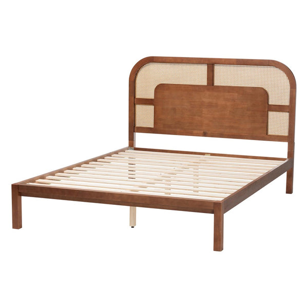 Baxton Studio Baxton Studio Raewyn Low-Profile Wood Platform Bed with Rattan Weave Headboard - Queen Size Comfort MG0255-5703R Rattan/Walnut-Queen