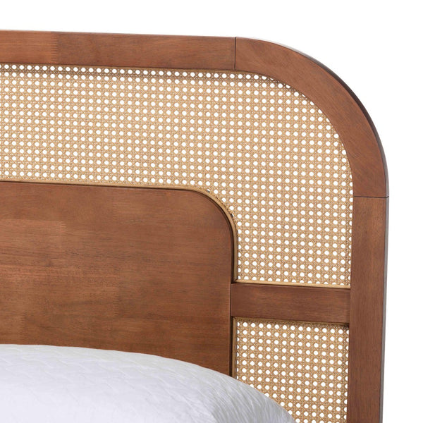 Baxton Studio Baxton Studio Raewyn Low-Profile Wood Platform Bed with Rattan Weave Headboard - Queen Size Comfort MG0255-5703R Rattan/Walnut-Queen