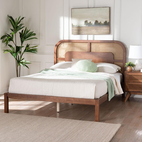 Baxton Studio Baxton Studio Raewyn Low-Profile Wood Platform Bed with Rattan Weave Headboard - Queen Size Comfort MG0255-5703R Rattan/Walnut-Queen