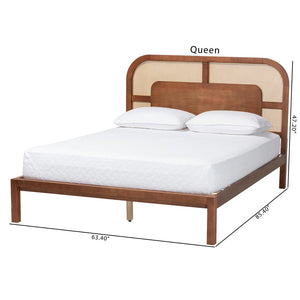 Baxton Studio Baxton Studio Raewyn Low-Profile Wood Platform Bed with Rattan Weave Headboard - Queen Size Comfort MG0255-5703R Rattan/Walnut-Queen