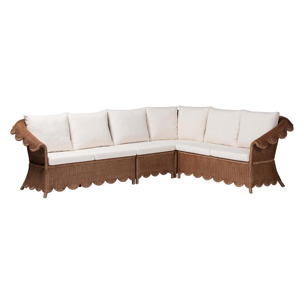 Baxton Studio bali & pari Detta Natural Rattan Sectional Set - Handwoven Wicker Lounge Sofa for Cozy Living Rooms 4-Piece Detta-Peanut Brown-Rattan-4PC Sectional Set