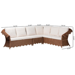 Baxton Studio bali & pari Detta Natural Rattan Sectional Set - Handwoven Wicker Lounge Sofa for Cozy Living Rooms 4-Piece Detta-Peanut Brown-Rattan-4PC Sectional Set