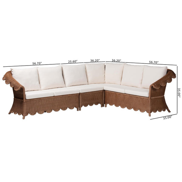 Baxton Studio bali & pari Detta Natural Rattan Sectional Set - Handwoven Wicker Lounge Sofa for Cozy Living Rooms 4-Piece Detta-Peanut Brown-Rattan-4PC Sectional Set