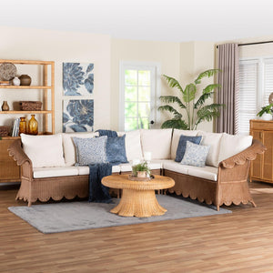 Baxton Studio bali & pari Detta Natural Rattan Sectional Set - Handwoven Wicker Lounge Sofa for Cozy Living Rooms 4-Piece Detta-Peanut Brown-Rattan-4PC Sectional Set