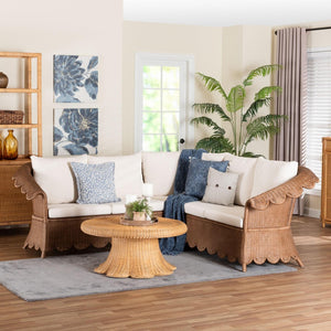 Baxton Studio bali & pari Detta Natural Rattan Sectional Set - Handwoven Wicker Lounge Sofa for Cozy Living Rooms 3-Piece Detta-Peanut Brown-Rattan-3PC Sectional Set