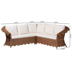 Baxton Studio bali & pari Detta Natural Rattan Sectional Set - Handwoven Wicker Lounge Sofa for Cozy Living Rooms 3-Piece Detta-Peanut Brown-Rattan-3PC Sectional Set