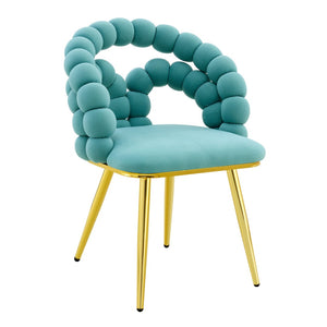 English Elm Set of 2 Teal Velvet Bubble Backrest Dining Chairs with Sculptural Gold Legs W1512P491829