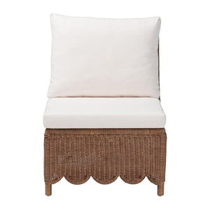 Baxton Studio bali & pari Detta Handwoven Rattan Accent Chair - Boho Coastal Lounge Chair with Plush Cushions, Perfect for Sunroom Detta-Peanut Brn-Rattan-Armless-Cushion-Chair
