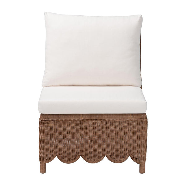 Baxton Studio bali & pari Detta Handwoven Rattan Accent Chair - Boho Coastal Lounge Chair with Plush Cushions, Perfect for Sunroom Detta-Peanut Brn-Rattan-Armless-Cushion-Chair